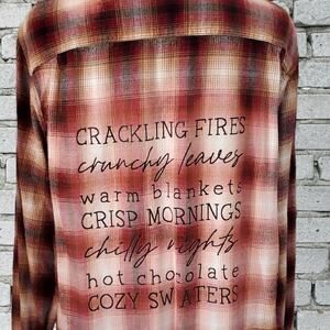 Fall Mood List Custom Flannel Shirt, Leaves Hot Chocolate, Cozy Sweaters, XL